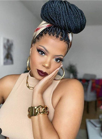 Scarf Decorated Small Box Braids Updo