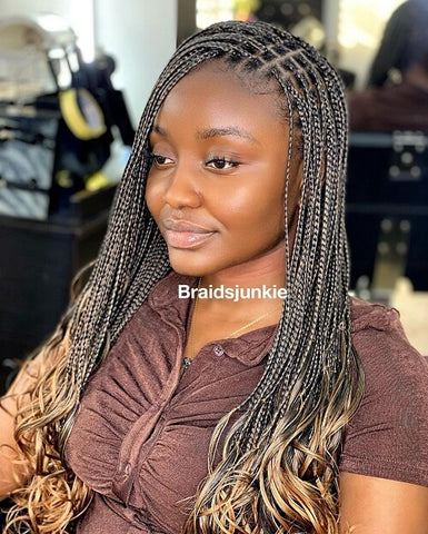 Small Box Braids with Honey Blonde Wavy Ends
