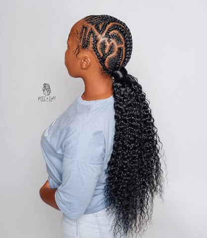 Snaky Tribal Braids With Low Curly Ponytail