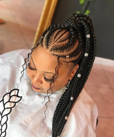 Fulani Braids High Ponytail with Face-Framing Curls