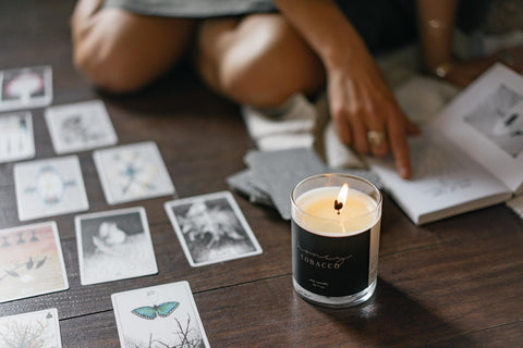honey tobacco candle and tarot card reading recommendations by picot collective 