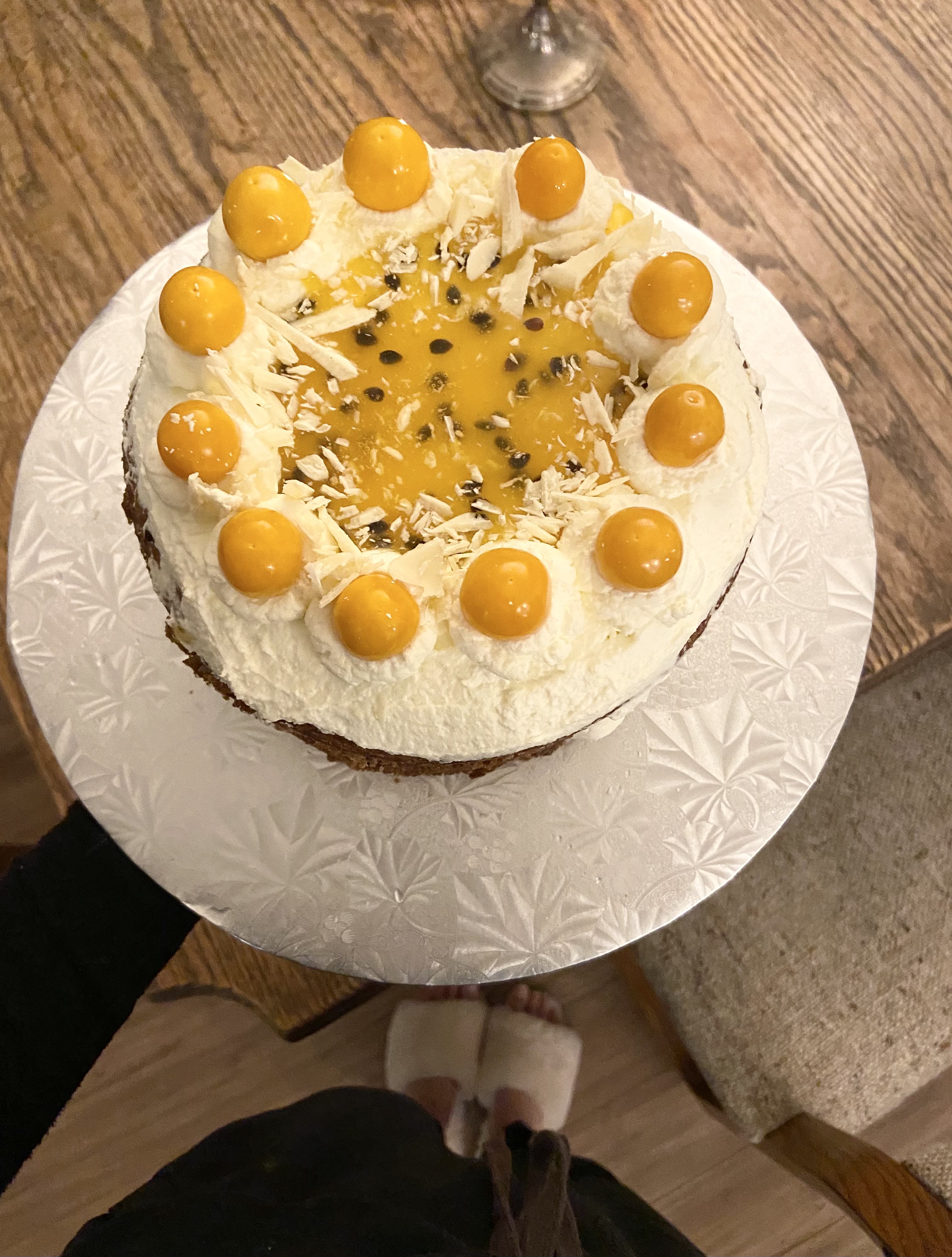 passionfruit white chocolate and goldenberry cake