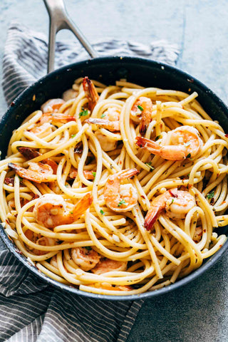 spaghetti aglio e olio with shrimp  my food story recipe