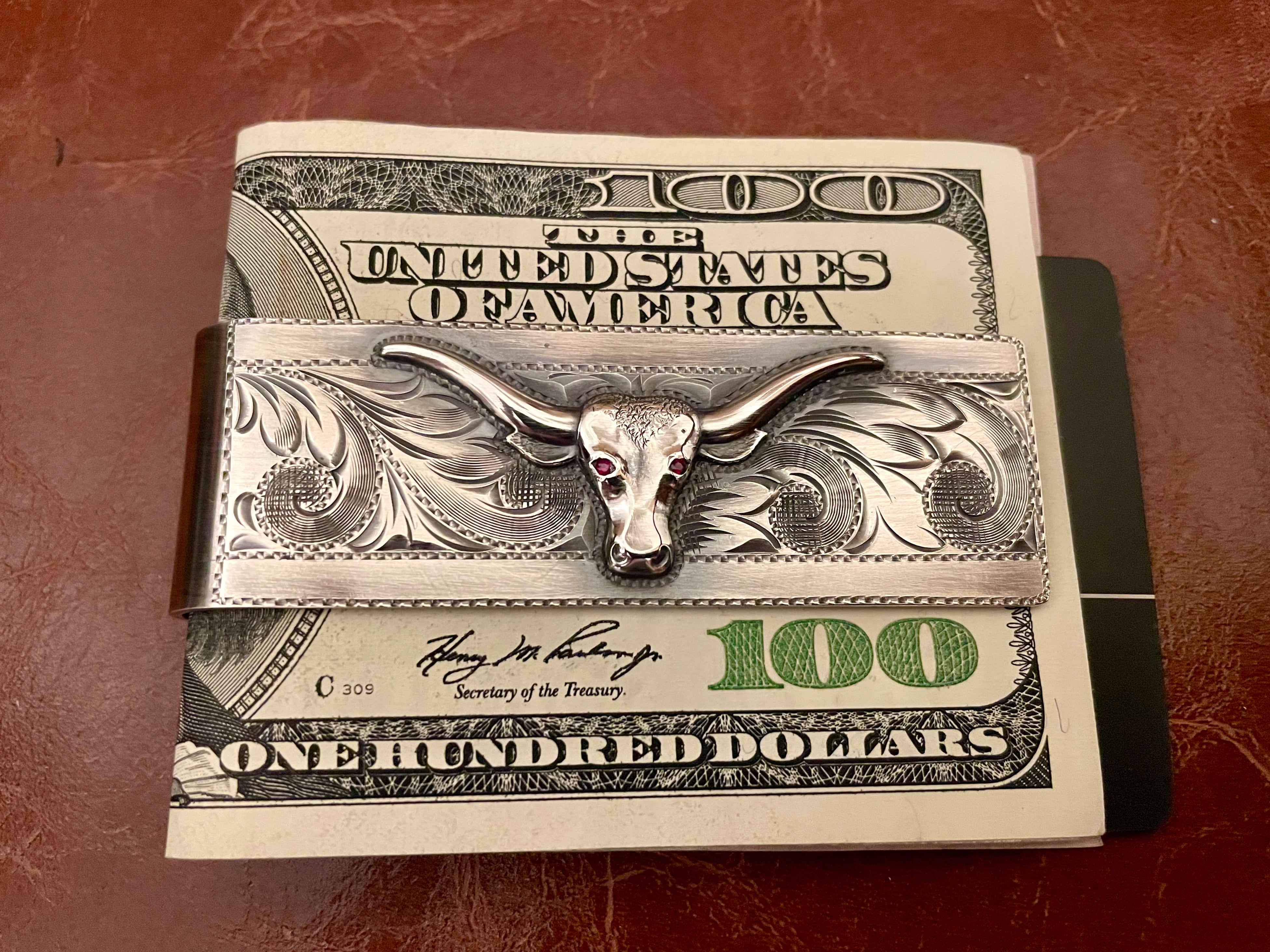 Longhorn Money Clip with Ruby Eyes