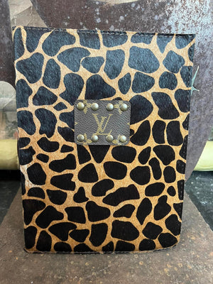 Gold Leopard Acid Wash Cowhide Embellished LV Leather Wristlet