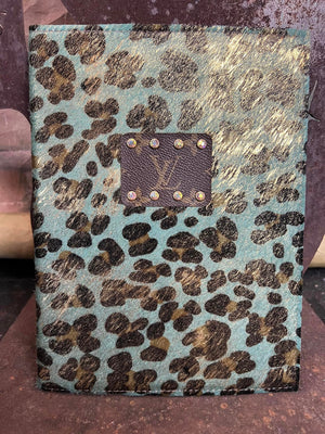 Gold Leopard Acid Wash Cowhide Embellished LV Leather Wristlet