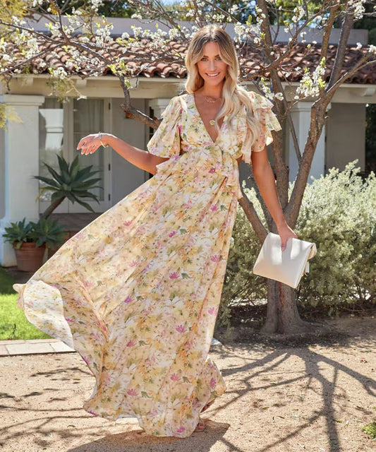 Zabelle Floral Ruffle Cutout Maxi Dress - ShopperBoard