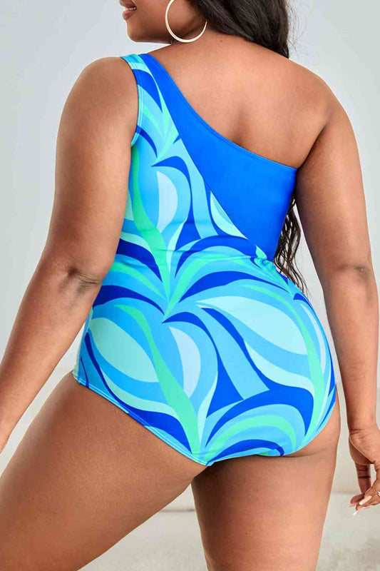 Geometric Print Cutout One-Shoulder One-Piece Swimsuit