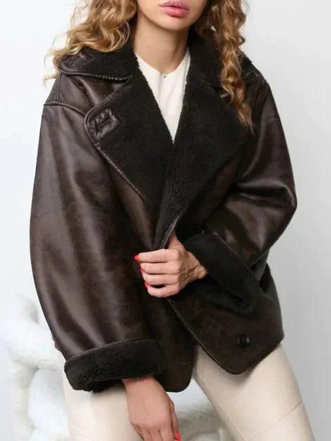Womens Cozy Oversized Shearling-Lined Jacket