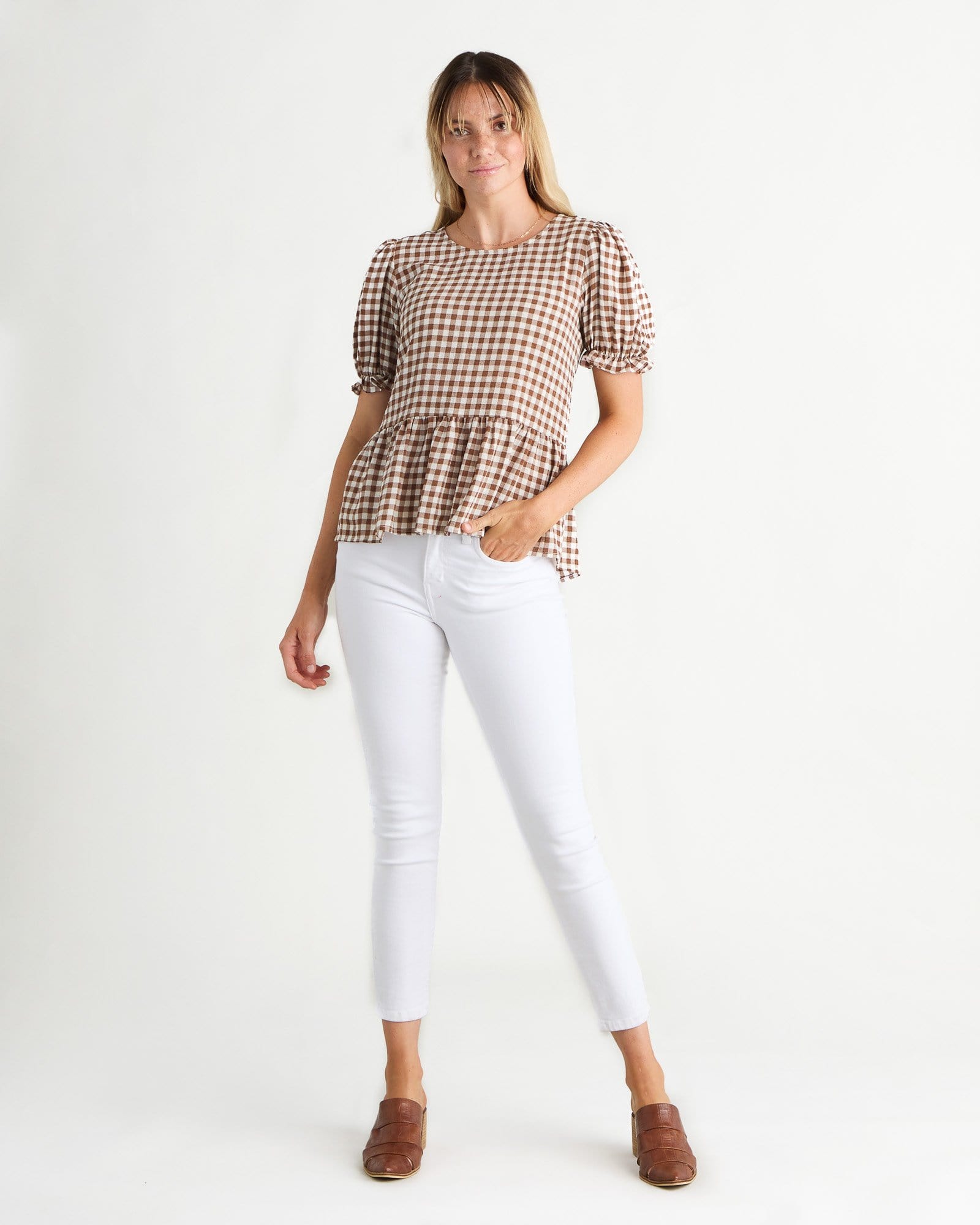 Gingham Peplum Top