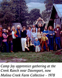 Beth Benjamin and group at Camp Joy apprentice gathering, 1978