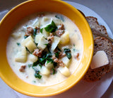 Chard and potato soup in a yellow bowl - Renee's Garden