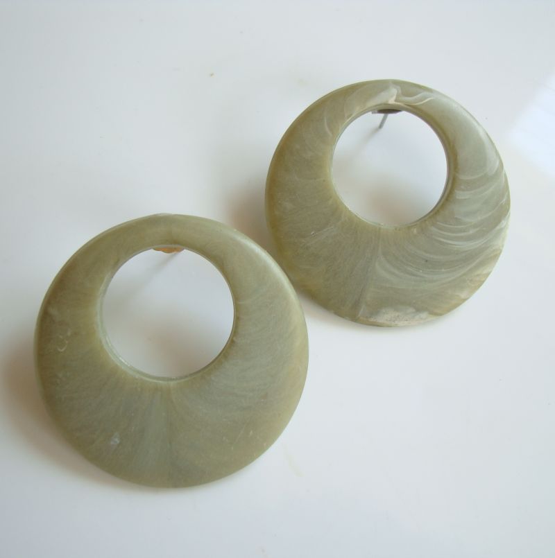 Green Marblized Plastic Hoop Earrings 