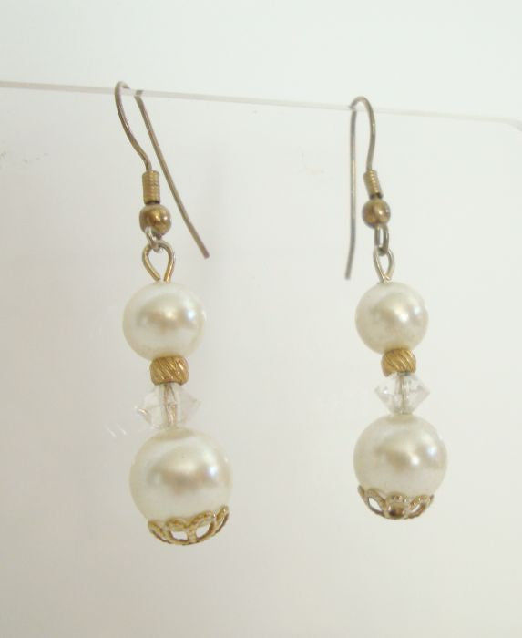 Double Faux Pearl Dangle Earrings Wedding Jewelry – Sharon's Vintage ...