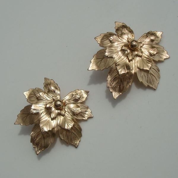 Gold Filled Leaf Clip On Earrings Layered Floral Jewelry – Sharon's ...