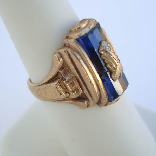 Kansas 1954 Spies Class Ring 10K Gold Cobalt Blue Size 7 Vintage Jewel ...