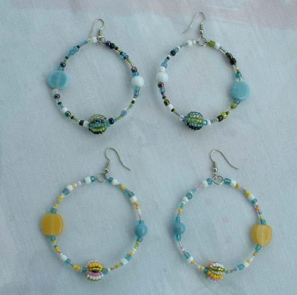 Download Two Pairs Large Beaded Hoop Earrings Multi Color Blue ...