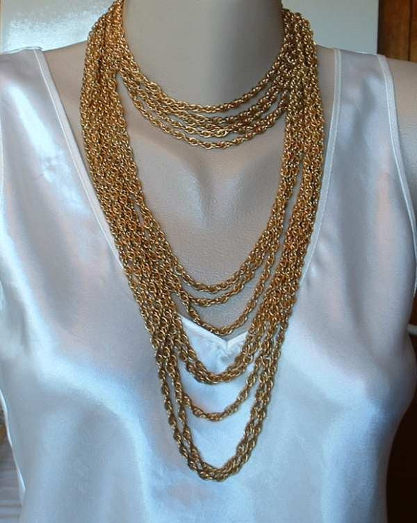 13 Chain Necklace Heavy Collar Bib Antiqued Goldtone Vintage Jewelry ...