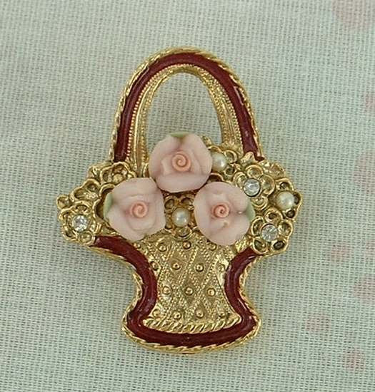 1928 Company Flower Pot Pin With Pink Roses Vintage Floral Figural Jew Sharon S Vintage Jewelry