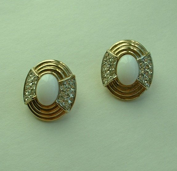 Donald Stannard Geometic Art Deco Style Clip On Earrings Rhinestones W ...