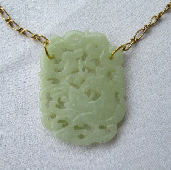 Carved Jade Pendant Necklace Green Apple Dragon Design Gemstone Jewelr ...