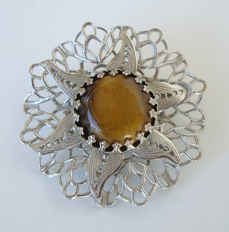 Brooch Vintage Gemstone Floral Jewelry 