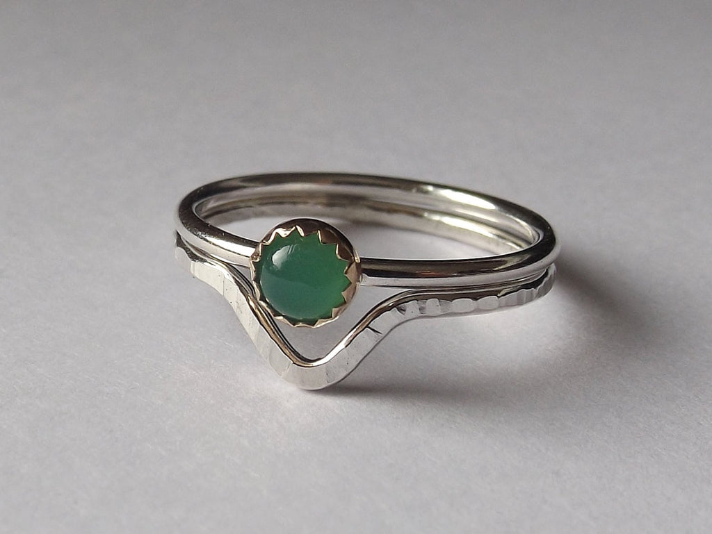 Chrysoprase Ring Set, Modern Boho Rings 