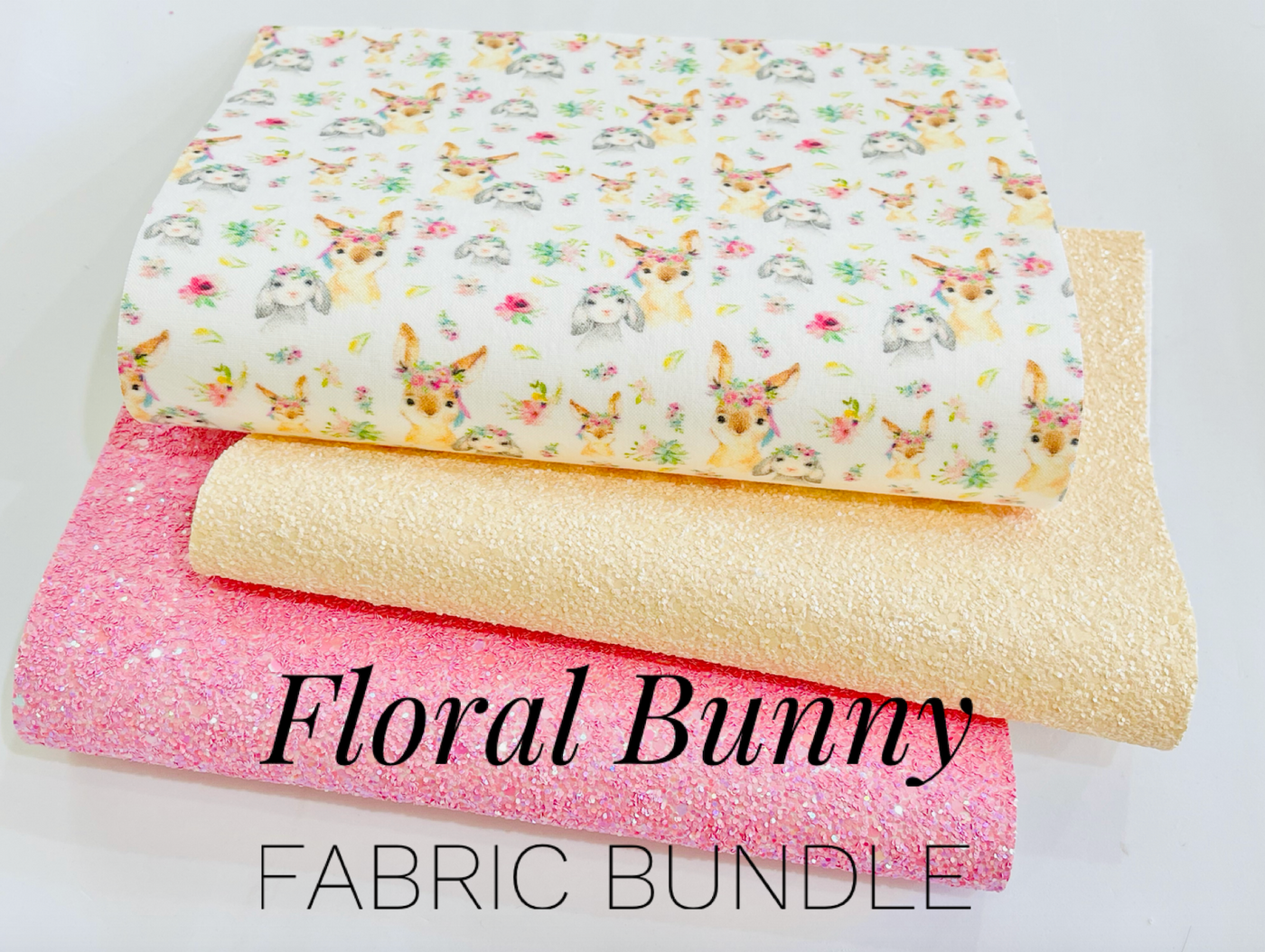 Floral Bunny 3 Sheet Bundle - Fabric Felt Merino Wool Felt with Coordinating Chunky Glitters