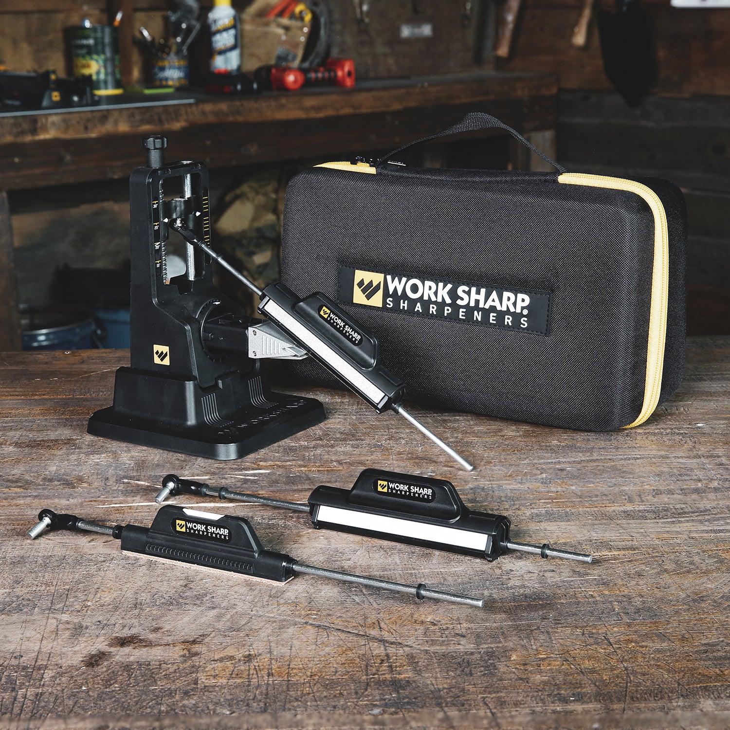 High end manual knife sharpening precision adjust with elite upgrade kit. Easy to use rod and clamp knife sharpening