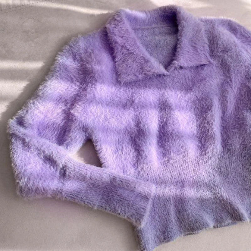 Korean Turn-Down Collar Long Sleeve Pullover Sweater for Women - Image 6