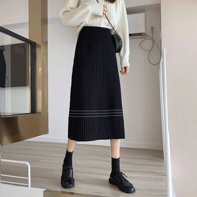 New Women's Korean Style High Waist Midi Knitted Skirt - Image 4