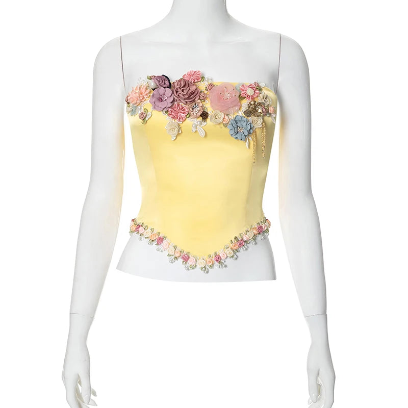 3D Pearl Beaded Bandeau Crop Top for Nightclub Streetwear - Image 4