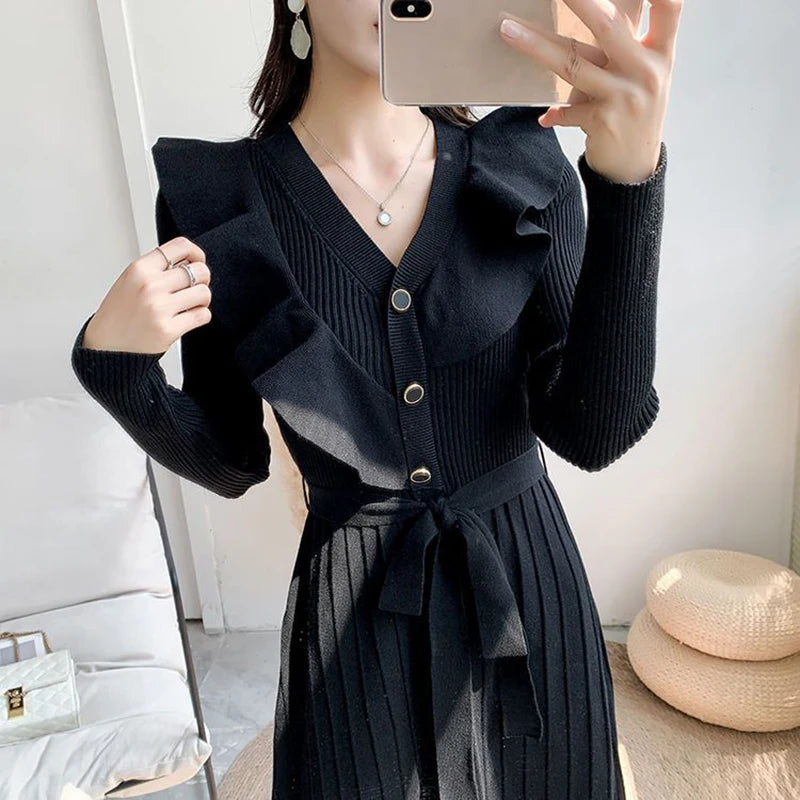 Red Casual Knitted Sweater Dress for Women, Autumn/Winter Collection - Image 6