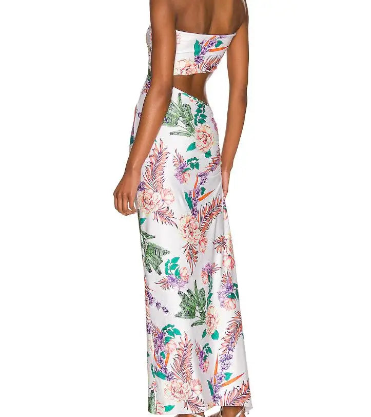Strapless Beach Style Maxi Dress with Cut-out Waist and Split - Image 4