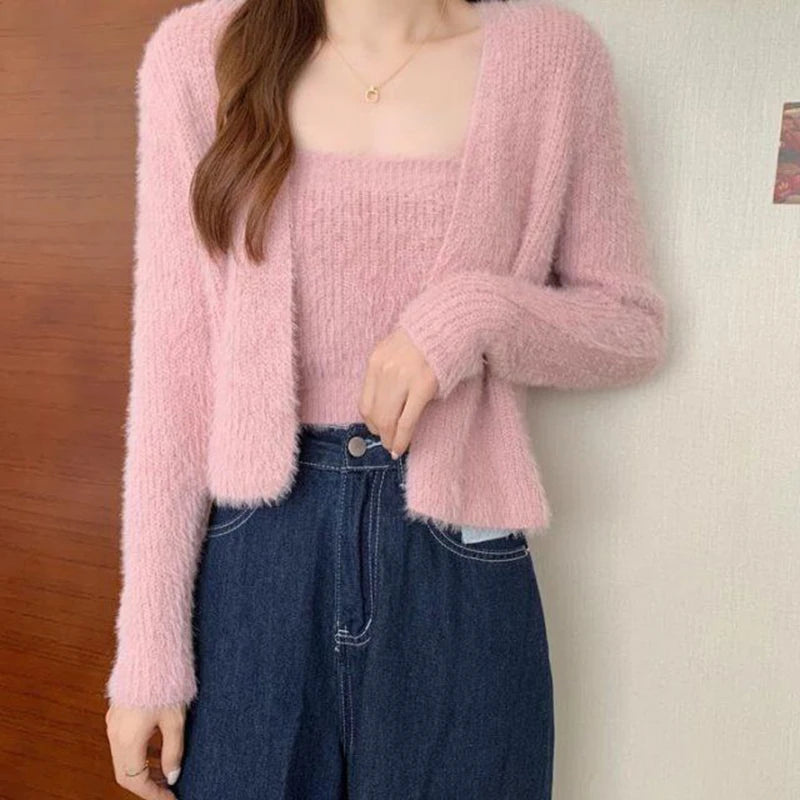 Women's Long Sleeve Cardigan Sweater with Sleeveless Knitted Vest - Image 6