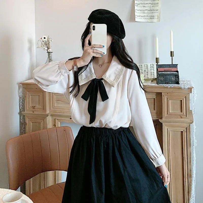 Autumn Chiffon Blouse with Peter Pan Collar for Women - Image 4