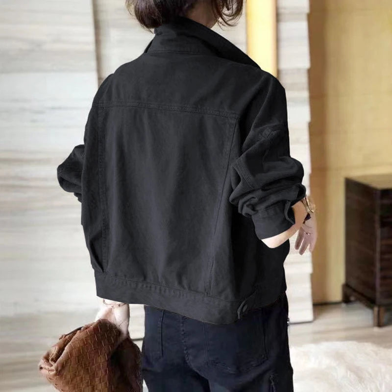 Women's Cargo Denim Jacket with Button Pockets and Long Sleeves - Image 3