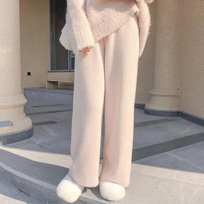 Cozy Knitted Wide Leg Pants for Women | High Waist Trousers