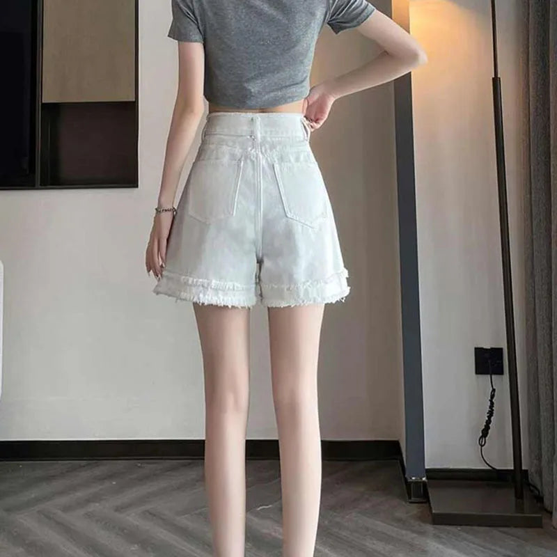 High Waisted White Jean Shorts for Women, Summer A-Line Casual Denim Shorts - Image 6