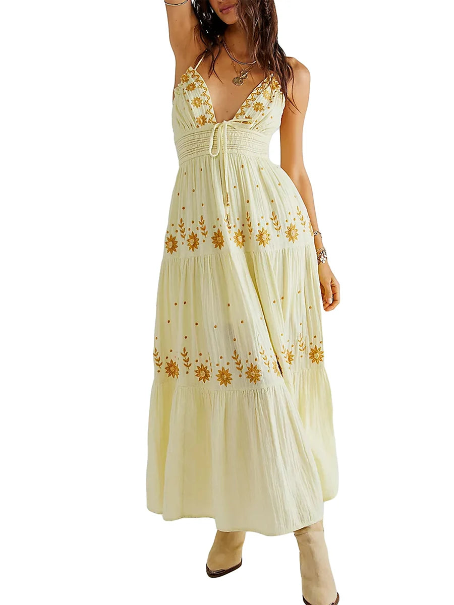 Bohemian Beach Long Dress for Women V Neck Backless - Image 8