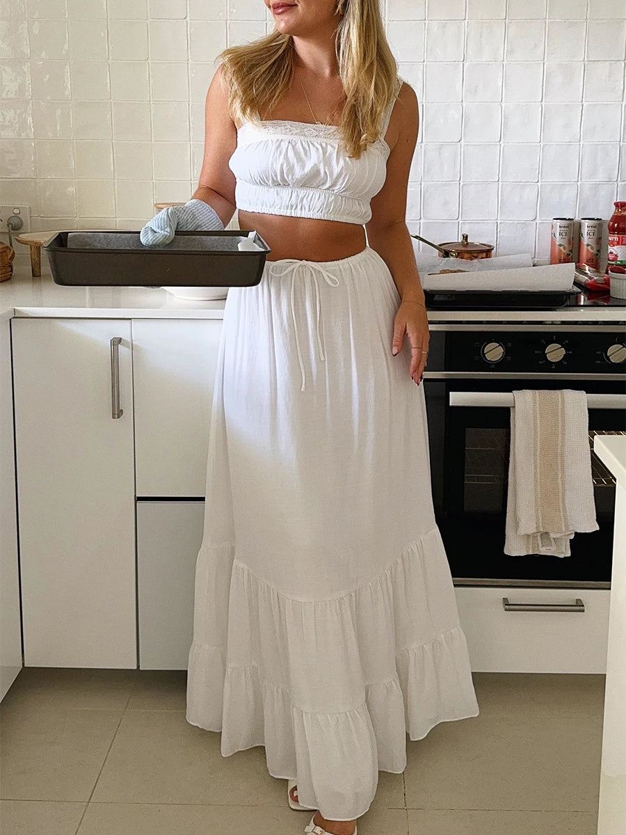 Bohemian Two-Piece Beach Vacation Dress with Suspender Crop Top - Image 5