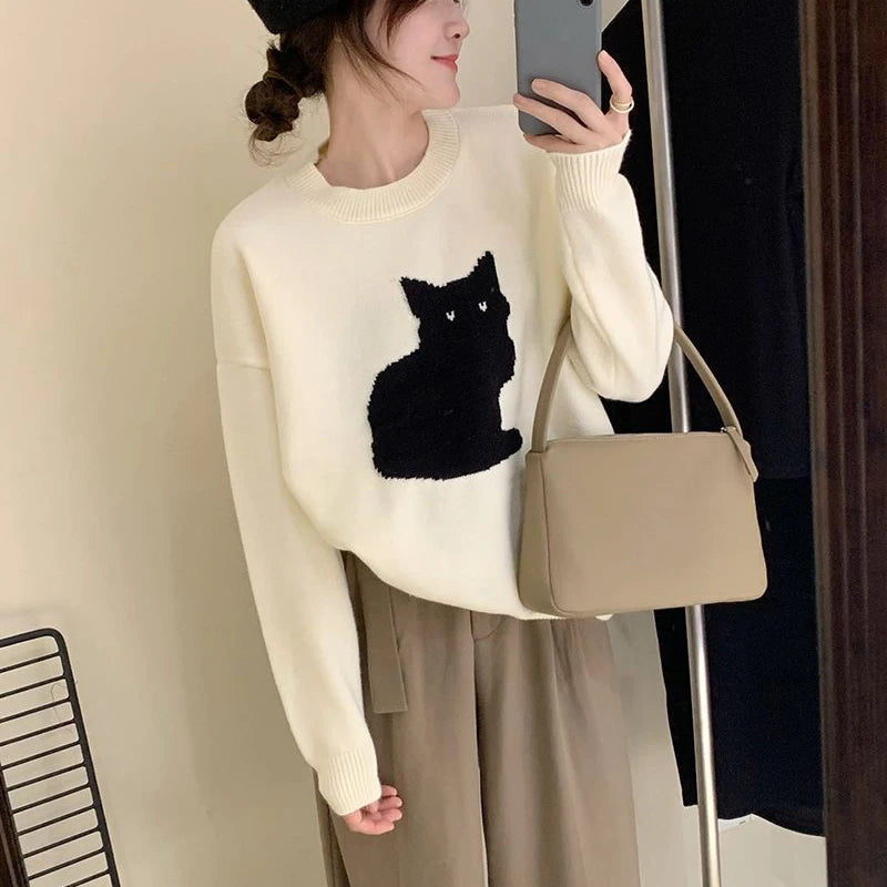Cozy Cartoon Cat Jumper Sweaters for Women - Stylish and Versatile
