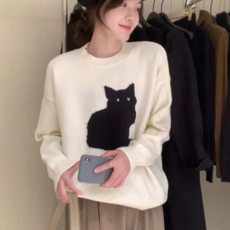 Cozy Cartoon Cat Jumper Sweaters for Women - Stylish and Versatile - Image 5