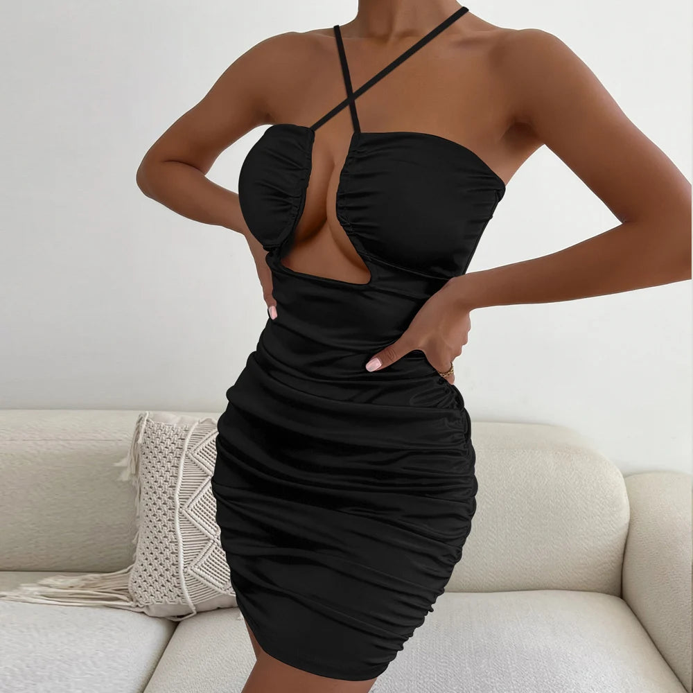 Sexy Ruffle Black Halter Bodycon Dress for Women's Evening Party - Image 4