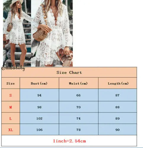 Women's Deep V Neck Bell Sleeve Beach Mini Dress - Image 3