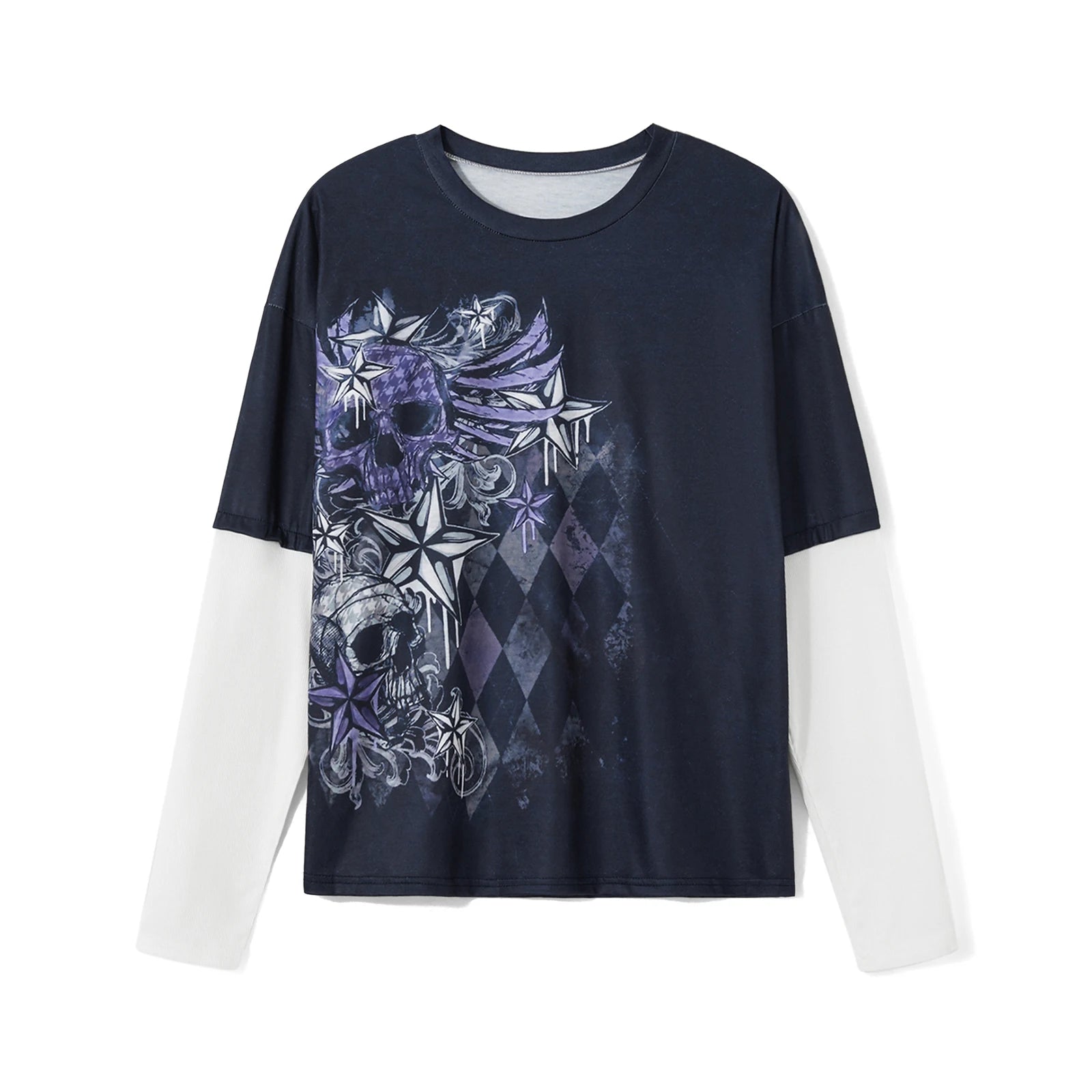 Gothic grunge black patchwork long sleeve streetwear tops298. - Image 6