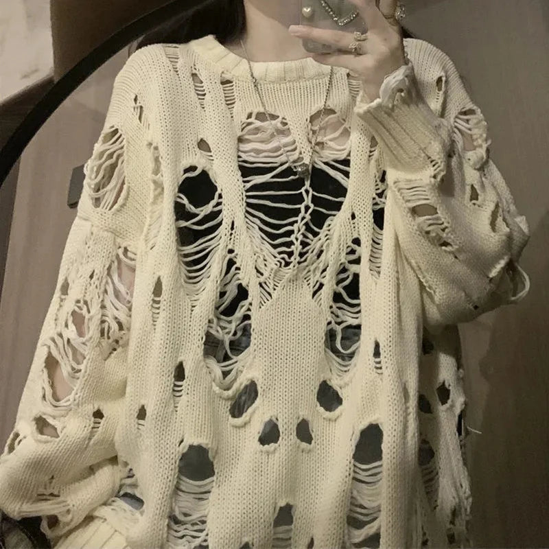 Hollow Out Knitted Jumpers for Women Vintage Long Sleeve Blouse - Image 5