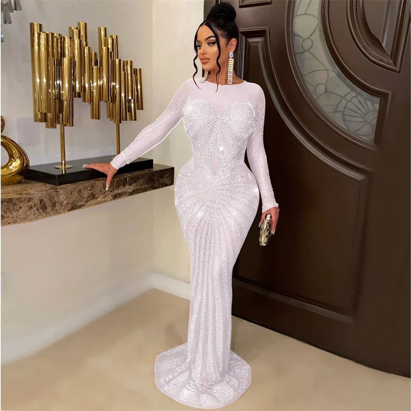 Luxury Sparkly Crystal Rhinestone Mermaid Evening Dress Women Party - Image 9