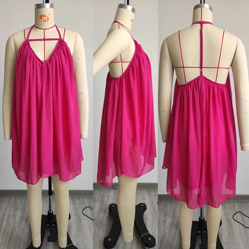 Summer Chiffon Mini Dress Sexy, Loose, Backless Spaghetti Strap - Image 8