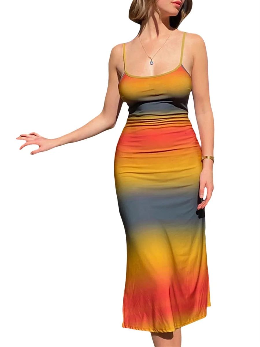Summer Gradient Color Sleeveless Bodycon Dress Adjustable Spaghetti Strap - Image 6